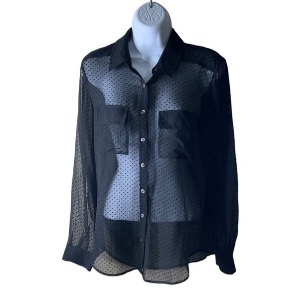 Frenchi Polka Dot Shirt M Long Sleeve Button Up See Through Sexywear Minimalist - Picture 1 of 7